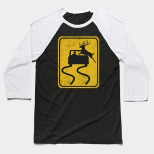 Swerving Car Meets Deer Crossing Vintage Road Sign Baseball T-Shirt